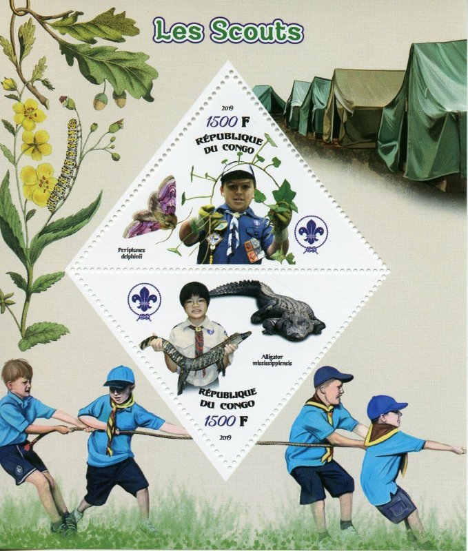 Scouting Stamps 2019 MNH Scouts Butterflies Crocodiles Plants Nature 2v M/S