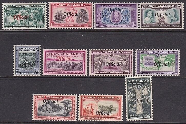 NEW ZEALAND OFFICIAL 1940 Centenary overprint set fine mint................B1245