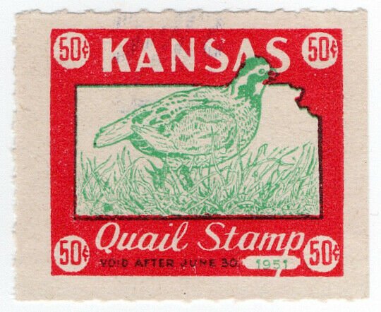 (I.B) US Revenue : Quail Hunting Stamp 50c (Kansas)