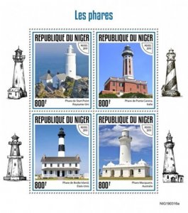 Niger - 2019 Lighthouses on Stamps - 4 Stamp Sheet - NIG190316a