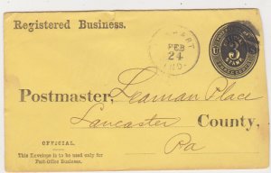 US Scott #UO2 Used Entire Reg. Business Elkhart Ind.Mail Service to Lancaster Pa