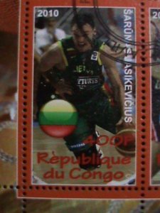 CONGO -2010 EUROLEAQUE BASKET BALL CTO FULL SHEET FANCY POSTAL CANCEL VF