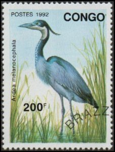 Congo Republic 975 - Cto - 200fr Black-headed Heron (1992) (cv $0.60)