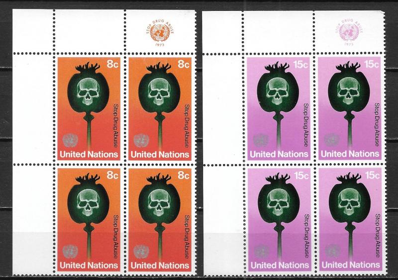 United Nations 236-37 Drug Abuse set UL MI Block of 4 MNH