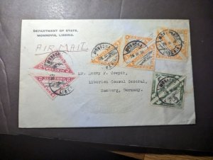 1938 Liberia Airmail Cover Monrovia to Hamburg Germany Liberian Consul General