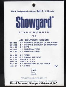 Showgard Black Stamp Mount Group AB-4 Assorted Special Size US Souvenir Sheets