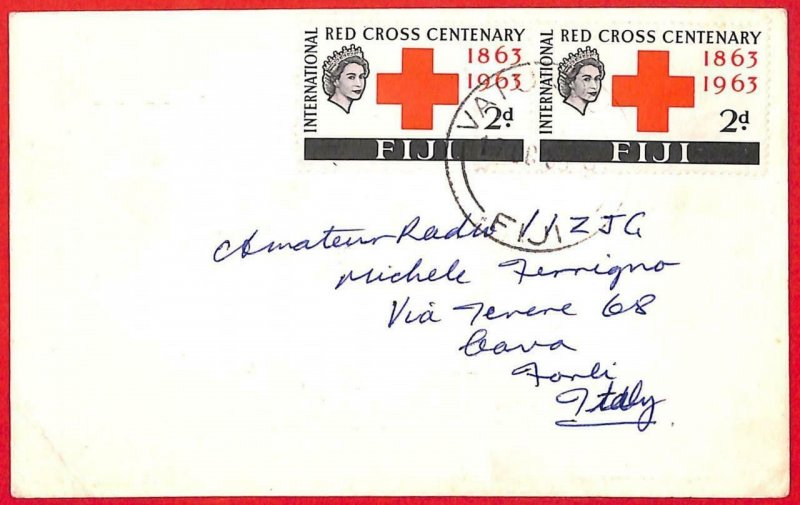 aa3749  - FIJI  - Postal History -  RADIO FREQUENCY CARD to ITALY 1963 Red Cross