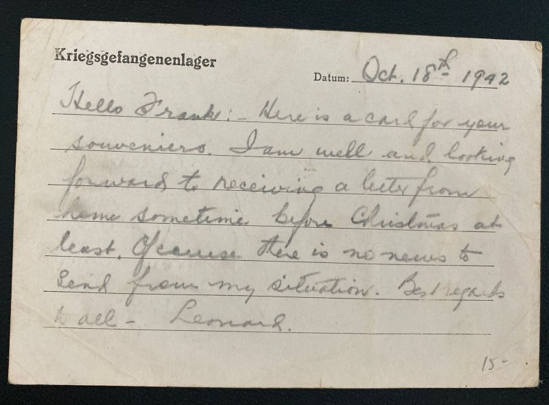 1942 Germany Stalag 8B Prisoner of War POW Postcard Cover To New York Usa