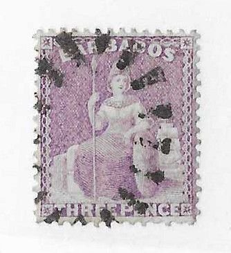 Barbados Sc #52  3p violet used VF