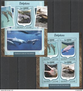 2016 Sierra Leone Marine Life Fauna Dolphins Kb+Bl ** Stamps St281