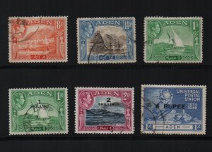 Aden 1931-1951 6 used stamps on stockcard