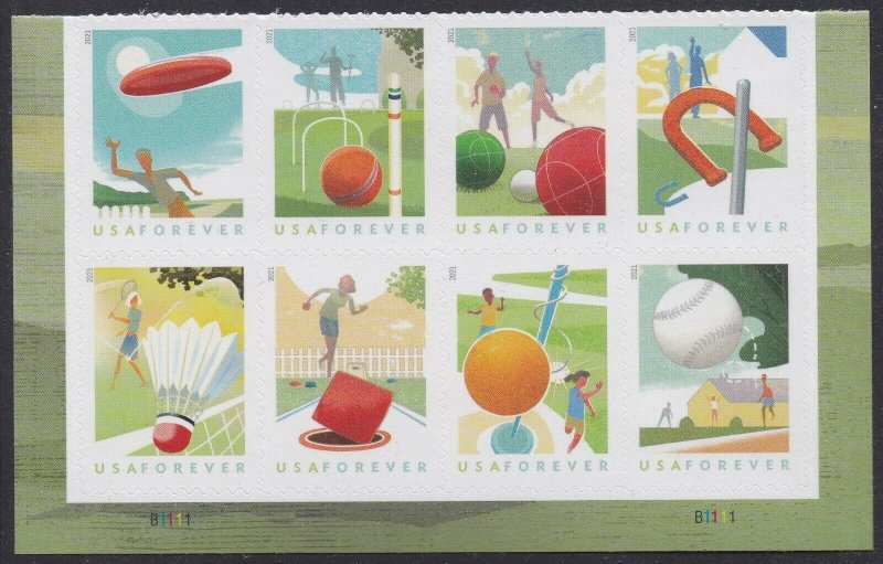 US 5627-5634 5634b Backyard Games forever bottom plate block (8 stamps) MNH 2021 