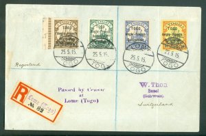 Togo 1914 registered cover. SG H4, H5, H12a (tiny 'Y' in penny) & H28. Very...