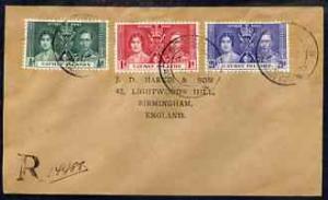 Cayman Islands 1937 KG6 Coronation set of 3 on cover with...