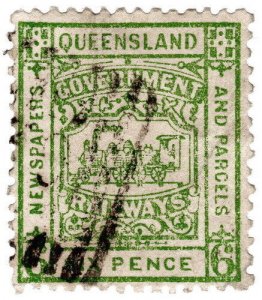 (I.B) Australia - Queensland Railways : Parcel Stamp 6d