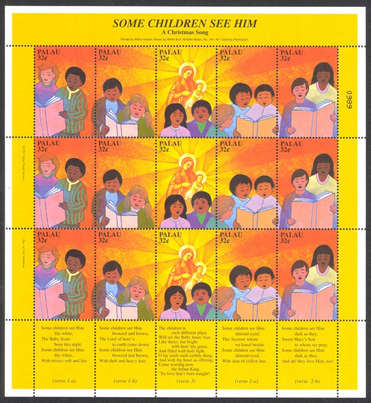 Palau Sc# 450 MNH Pane/15 1997 Christmas