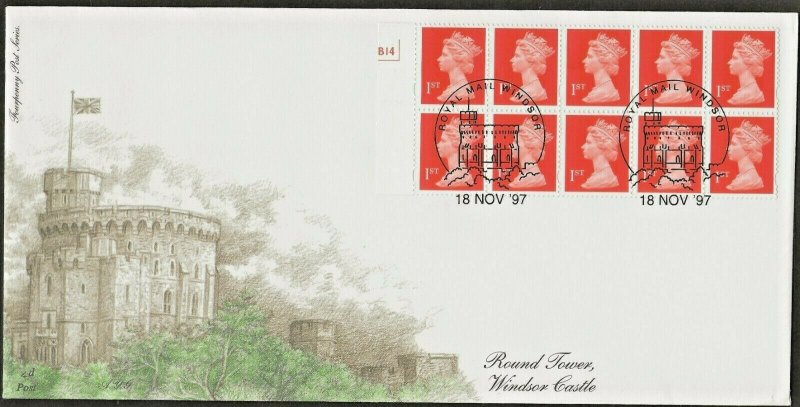 18/11/1997 £2.60 HARRISON 10 x 1st NVI WINDOW CYL.NO BOOKLET COMPUTER ETCHED FDC