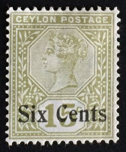 CEYLON 1898-99 QV 6c on 15c MH SG#250 c4186