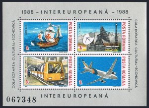 Romania 3510-3511 ad sheets,MNH. Intereuropa-1988.Transportation,Communications.