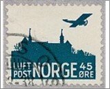 Norway Used NK 212   Airmail without frame 45 Øre Dark greenish blue