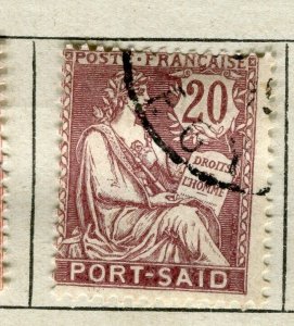 FRENCH PORT SAID; 1902 early Mouchon Type used hinged 20c. value