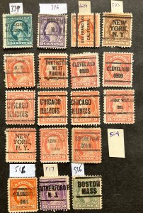 US Scott# 339,376,429,503,509,516-7,525 Early precancels used collection
