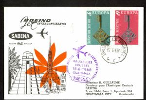 BELGIUM FFC 1968 SABENA First Flight Cover to GUATEMALA CITY