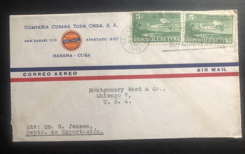 1940 Habana Cuba Toda onda Co Commercial Airmail cover to Chicago IL USA