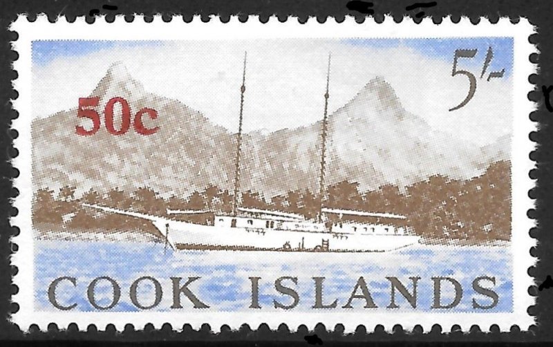 Cook Islands Scott 190 MNH 50c on 5/- Ship in Rarotonga Harbor issue of 1967