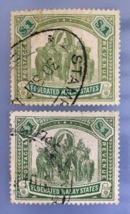 Malaya Federated Malay States FMS 1907 Elephants $1 Varieties Used MCCA SG#48