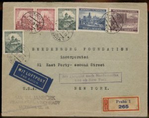 3rd Reich Germany 1940 Bohemia Moravia New York Registered Airmail Cover 92906