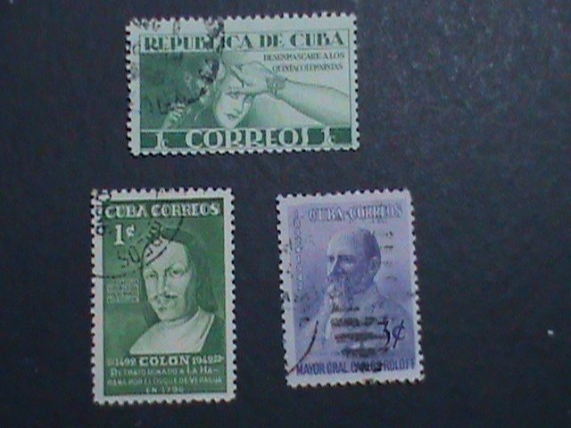 ​CUBA 1944  THREE ALOMOST 80 YEARS VERY OLD USED FAMOUS PERSONS-STAMP-VF