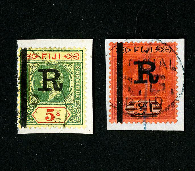 Fiji Stamps # 90, 91 Bar Overprint + 'R' Rare Set of 2 Scott Value $370.00