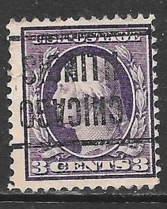 USA 376: 3c Washington, Chicago inverted precancel, used, F