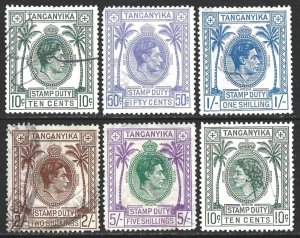 Tanganyika 1950 KGVI, 1954 QEII Stamp Duty Revenue Selection Fine Used-