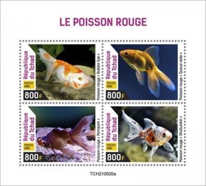Chad - 2021 Goldfish, Bubble Eye, Pompom , Shubunkin - 4 Stamp Sheet TCH210505a 