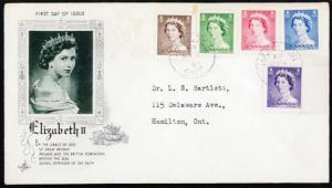 CANADA #325-329 1953 Queen Elizabeth II, Karsh Portrait FDC