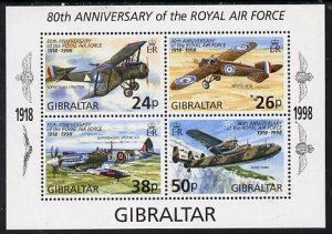 GIBRALTAR - 1998 - R A F, 80th Anniv - Perf Min Sheet - Mint Never Hinged