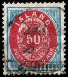 ✔️ ICELAND 1892 - COAT OF ARMS PERF 14X13½   SC. 19 USED $110