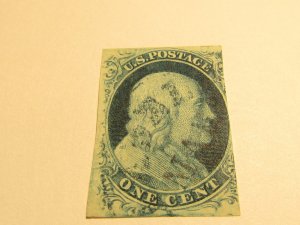 US Stamps, Scott #9 used, Blue Town cancel, SCV $120.00 w/R.Doporto Certificate,