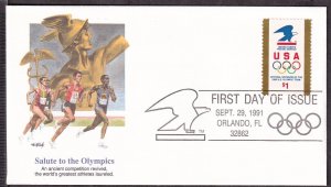 1991 USPS sponsored Sc 2539 $1 Olympic Rings  FDC with Fleetwood cachet