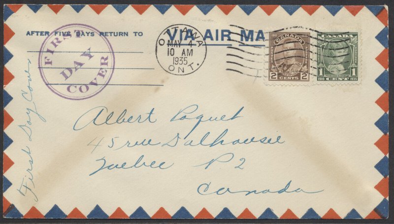 1935 #211-216 Geo V Silver Jubilee Set of 6 FDCs Air Mail Cover Handstamp Cachet