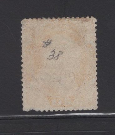 US Stamp #38 USED with +$50 Red Cancel SSCV $475