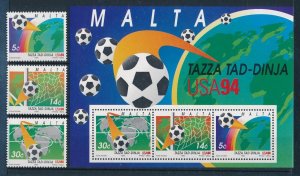 [112341] Malta 1994 World Cup football soccer USA with Souvenir Sheet MNH