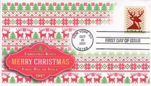 AO-4207-2, 2007, Holiday Knits, Deer, Standard Postmark, FDC, SC 4207, Add on,