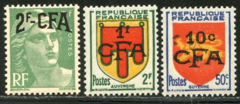 REUNION Sc#283-285 1950 Overprints on France Complete Set OG Mint NH