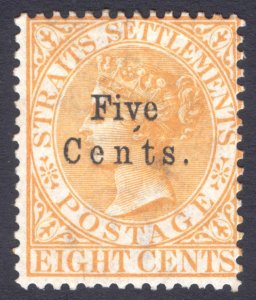 Malaya Straits Settlements 1879 5c on 8c Orange Scott 20 SG 20 MLH Cat $150