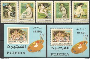 Imperf,Perf 1970 Fujeira Art Nudes Michel 21 Euro 2Bl+1Set ** Ar135