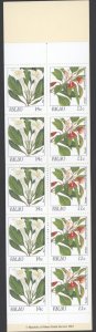 1987 Palau Scott #132b, 14c and 22c Indigenous Flowers, Booklet Pane of 10 MNH