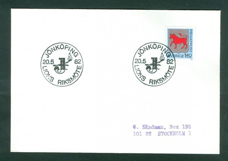Sweden. 1982  Cover Lions Club Jonkoping National Convention. Adr: Stockholm.